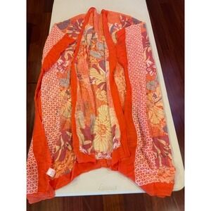 2CHIC Women Orange Pink Floral Geometric Kimono Wrap Cover Up One Size